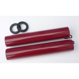 KRYTY PŘEDNÍHO TLUMIČE (PLÁŠTĚ) - ČERVENÝ LAK - S GUMAMI - (DÉLKA 280MM) - JAWA/ČZ 125,175,250/ 450,453,455 + 356,355